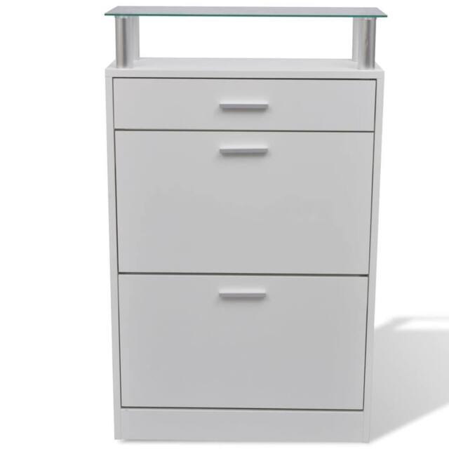 Berkfield Home Shoe Cabinet with a Drawer & a Top Glass Shelf Wood White - image 1