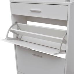 Berkfield Home Shoe Cabinet with a Drawer & a Top Glass Shelf Wood White - thumbnail 4