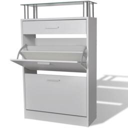 Berkfield Home Shoe Cabinet with a Drawer & a Top Glass Shelf Wood White - thumbnail 2