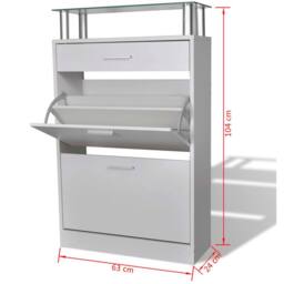 Berkfield Home Shoe Cabinet with a Drawer & a Top Glass Shelf Wood White - thumbnail 7