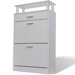 Berkfield Home Shoe Cabinet with a Drawer & a Top Glass Shelf Wood White - thumbnail 3