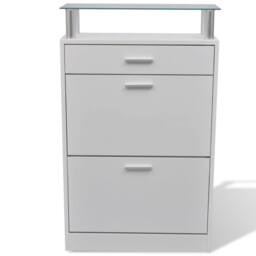 Berkfield Home Shoe Cabinet with a Drawer & a Top Glass Shelf Wood White