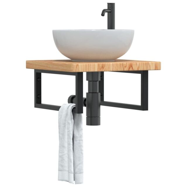Berkfield Home Basin Shelf Wall Mounted Steel & Solid Wood Oak in Brown - image 1