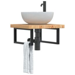 Berkfield Home Basin Shelf Wall Mounted Steel & Solid Wood Oak in Brown - thumbnail 1
