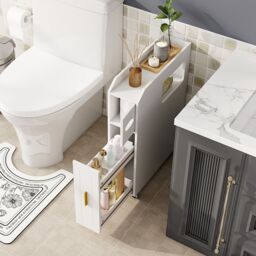Costway Bathroom Storage Cabinet 16cm Narrow Slim Bathroom Organizer in White - thumbnail 5