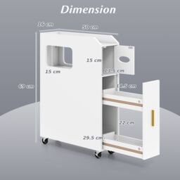 Costway Bathroom Storage Cabinet 16cm Narrow Slim Bathroom Organizer in White - thumbnail 2