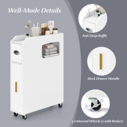 Costway Bathroom Storage Cabinet 16cm Narrow Slim Bathroom Organizer in White - thumbnail 6