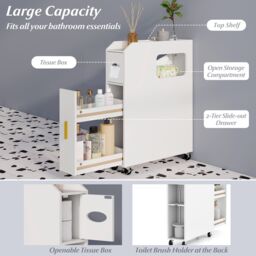 Costway Bathroom Storage Cabinet 16cm Narrow Slim Bathroom Organizer in White - thumbnail 9