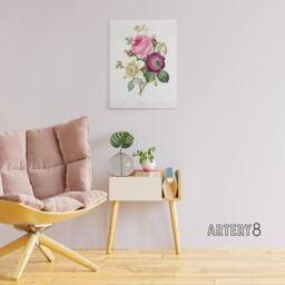 "Artery8 Anemone & Cabbage Rose Flower Redoute Vintage Canvas Wall Art in White - Size: W18"" x H24""" - thumbnail 3