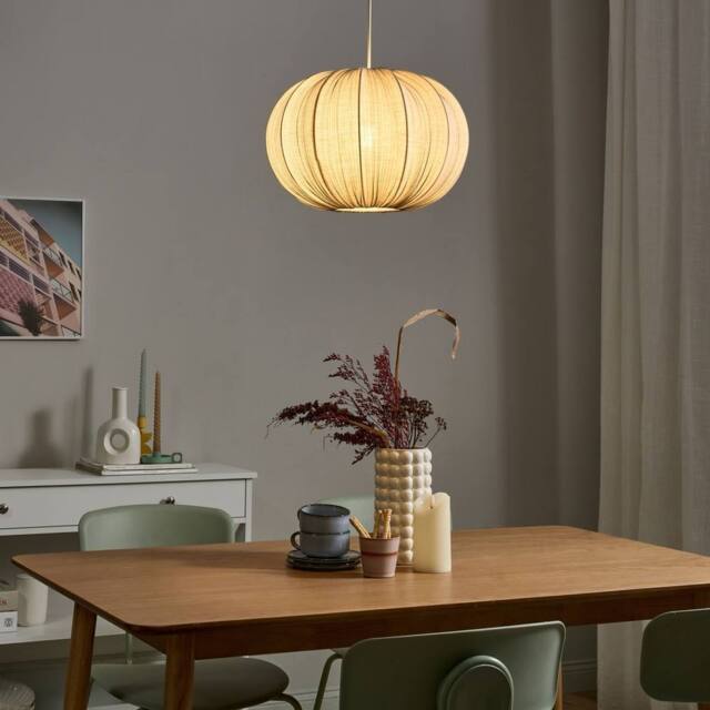 Wyld and Coco Grey Pleated Cotton Pendant Lamp - Modern Living Room Light - image 1
