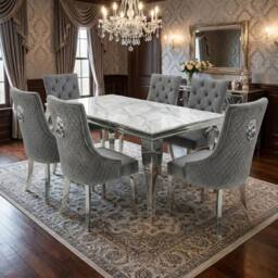 HOME LUXE INTERIOR Sofia 1.8m Grey Marble Dining Table & 6 Minister Grey Lion Chairs - Size: 180 cm - thumbnail 4