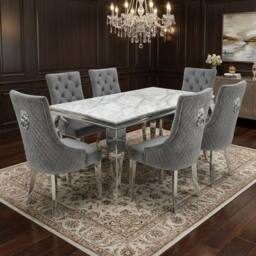 HOME LUXE INTERIOR Sofia 1.8m Grey Marble Dining Table & 6 Minister Grey Lion Chairs - Size: 180 cm - thumbnail 3