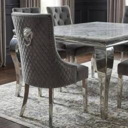 HOME LUXE INTERIOR Sofia 1.8m Grey Marble Dining Table & 6 Minister Grey Lion Chairs - Size: 180 cm - thumbnail 5