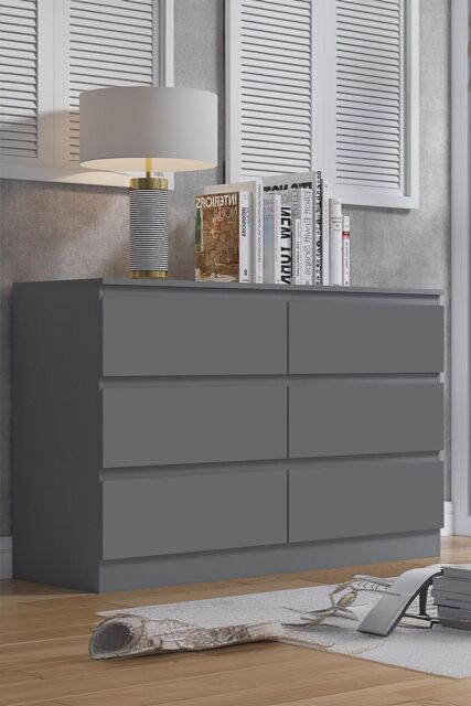 FWStyle Stora Matt 6 Drawer Chest (H) 77 (W) 110 (D) 40cm Extra Deep Drawers in Dark Grey - image 1