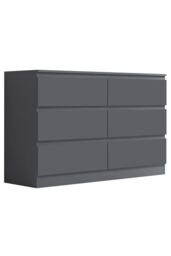 FWStyle Stora Matt 6 Drawer Chest (H) 77 (W) 110 (D) 40cm Extra Deep Drawers in Dark Grey - thumbnail 4