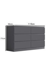 FWStyle Stora Matt 6 Drawer Chest (H) 77 (W) 110 (D) 40cm Extra Deep Drawers in Dark Grey - thumbnail 5