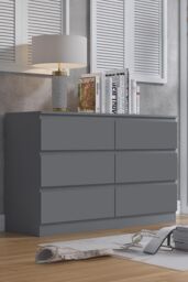 FWStyle Stora Matt 6 Drawer Chest (H) 77 (W) 110 (D) 40cm Extra Deep Drawers in Dark Grey - thumbnail 1