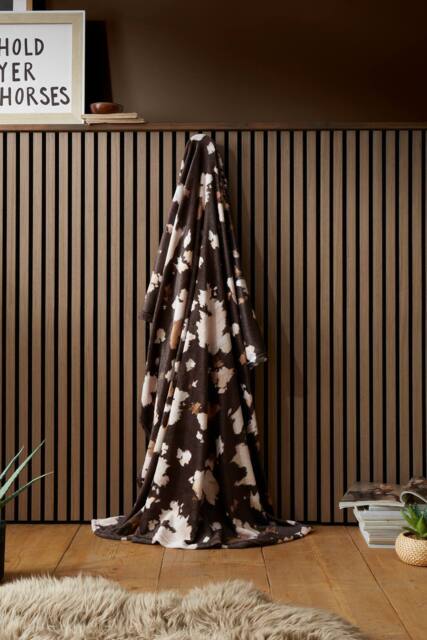 Fusion 'Cow Print' Super Soft Fleece Throw in Chocolate - Size: 120 cm x 150 cm - image 1