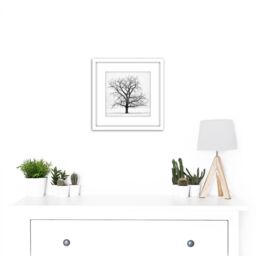 Artery8 Lone Tree Winter Frost Snow Black White Photo 8X8 Inch Square Wooden Framed Wall Art Print Picture with Mount - thumbnail 2