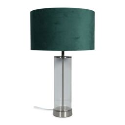 ValueLights Balan Glass & Brushed Chrome Table Lamp with Velvet Drum Lamp Shade & LED Bulb in Bottle Green - thumbnail 2