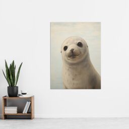 "Artery8 Wall Art Print Adorable Baby Seal Pup Portrait Oil Painting Calming Kids Bedroom Cute Arctic Animal Artwork Poster in Grey - Size: W12"" x H16""" - thumbnail 2