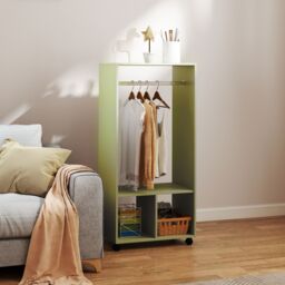 HOMCOM Open Wardrobe Clothes Rail Bedroom Clothes Storage Rod Shelves Green - thumbnail 1