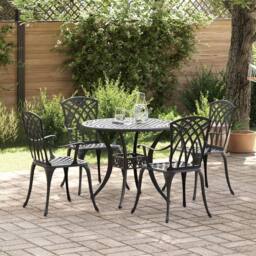 Berkfield Home 5-Piece Garden Dining Set - Black Cast Aluminum - thumbnail 1