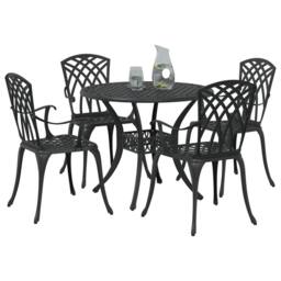 Berkfield Home 5-Piece Garden Dining Set - Black Cast Aluminum - thumbnail 3