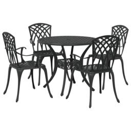 Berkfield Home 5-Piece Garden Dining Set - Black Cast Aluminum - thumbnail 2