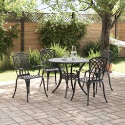Berkfield Home 5-Piece Garden Dining Set - Black Cast Aluminum - thumbnail 4