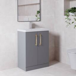 Balterley Bathroom Vanity Basin Unit, Brushed Brass Handles, 600mm, Satin Grey - thumbnail 4