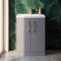 Balterley Bathroom Vanity Basin Unit, Brushed Brass Handles, 600mm, Satin Grey - thumbnail 5