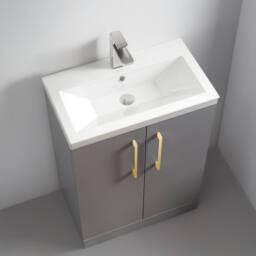 Balterley Bathroom Vanity Basin Unit, Brushed Brass Handles, 600mm, Satin Grey - thumbnail 3
