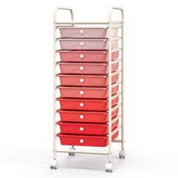 Costway 10 Drawers Storage Trolley Mobile Rolling Utility Cart Home Office Organizer in Pink - thumbnail 6