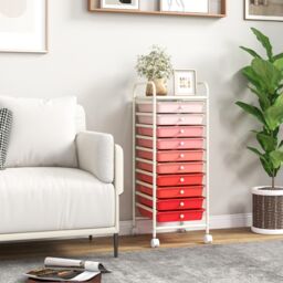 Costway 10 Drawers Storage Trolley Mobile Rolling Utility Cart Home Office Organizer in Pink - thumbnail 5