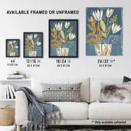 "Artery8 Tulip Flowers Orange Blue Potted Plant Floral Wall Art Print - Size: W18"" x H24""" - thumbnail 3