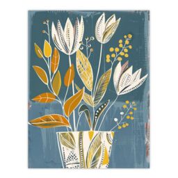 "Artery8 Tulip Flowers Orange Blue Potted Plant Floral Wall Art Print - Size: W18"" x H24""" - thumbnail 1