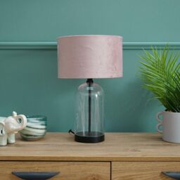 ValueLights Jessy Black Glass Table Lamp With Blush Pink Velvet Shade - thumbnail 4