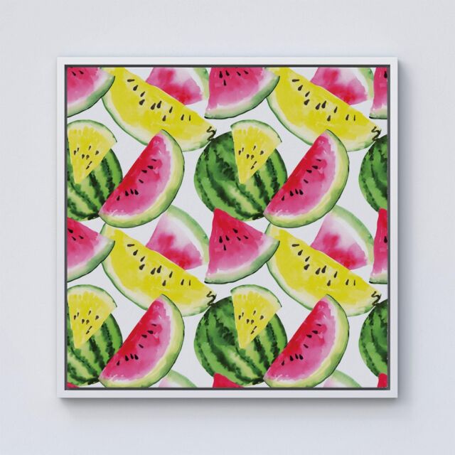 "Warren Reed - Designer Colourful Melon Pattern Framed Canvas in Off-White - Size: W30"" x H30""" - image 1
