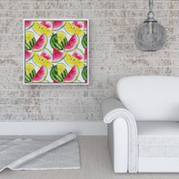 "Warren Reed - Designer Colourful Melon Pattern Framed Canvas in Off-White - Size: W30"" x H30""" - thumbnail 2