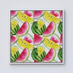 "Warren Reed - Designer Colourful Melon Pattern Framed Canvas in Off-White - Size: W30"" x H30""" - thumbnail 1