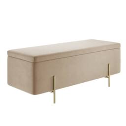 Wyld Haus Elowen Rectangle Storage Ottoman Bench Cream Velvet Brushed Gold Legs in Beige - thumbnail 2