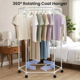 VOGREX Double layer Hexagonal Rotating Clothes Rack with Wheels white - thumbnail 5