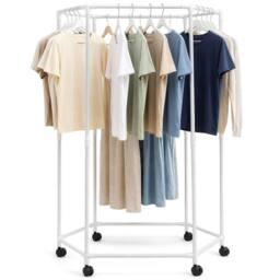 VOGREX Double layer Hexagonal Rotating Clothes Rack with Wheels white - thumbnail 3