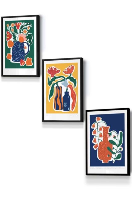 ARTZE Artisan Flower Market in Blue, Yellow & Green Framed Wall Art - Small in Black - Size: W33 cm x H45 cm x D20mm - image 1