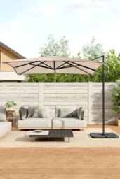 Living and Home 3m W x 3m D Large Square Canopy Rotating Outdoor Cantilever Parasol with Square Base in Taupe - thumbnail 2