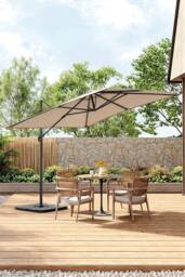 Living and Home 3m W x 3m D Large Square Canopy Rotating Outdoor Cantilever Parasol with Square Base in Taupe - thumbnail 1