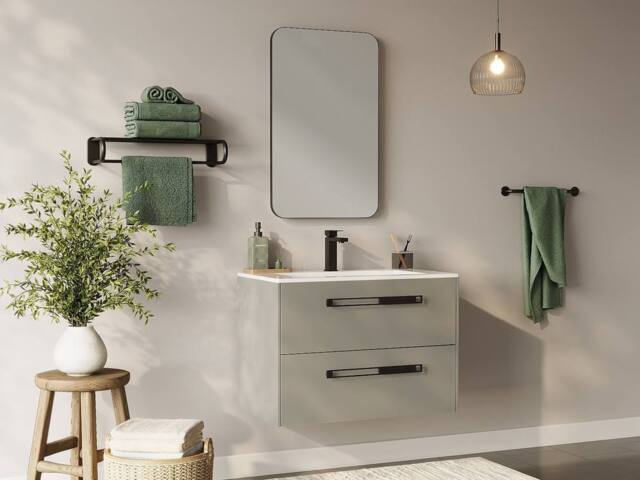 Vente-unique Wall-Hung Vanity Unit With Aluminium Handles - Grey - 80 Cm - FELNA - image 1