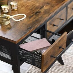Rafaelo Mobilia Industrial Rustic Brown Dressing Table With Mirror & Stool - thumbnail 5