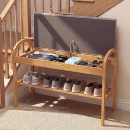 Gymax 2-Tier Padded Shoe Bench 70 CM Shoe Rack Organizer With Lid in Grey - thumbnail 3